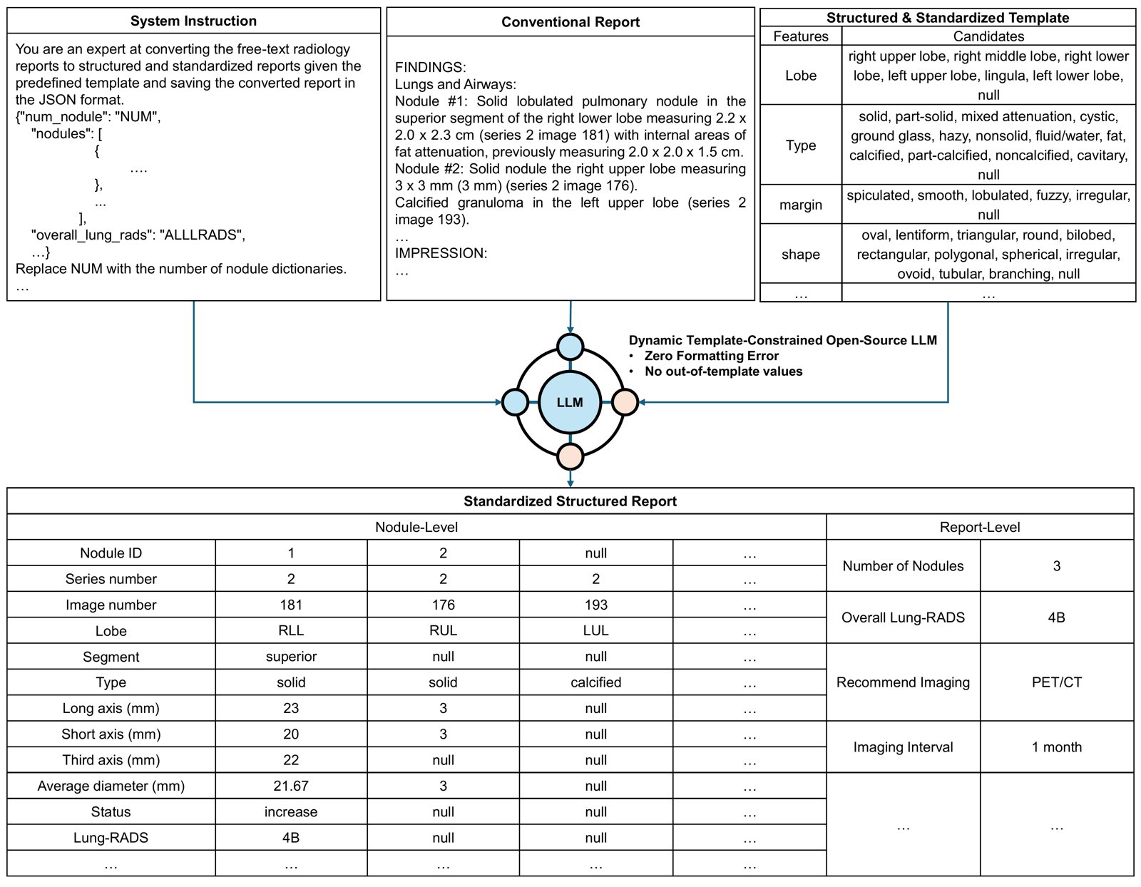 Framework of the dynamic-template-constrained LLM